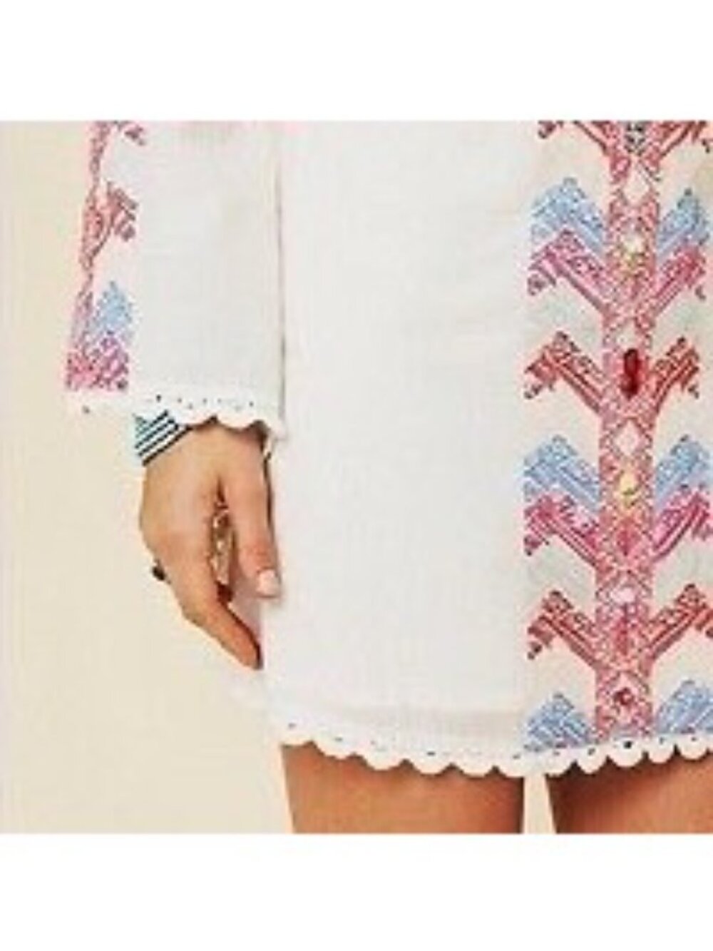 Free People White Embroidered Crochet Trim Bell Sleeve Mini Dress 4| Cottagecore - Picture 7 of 16